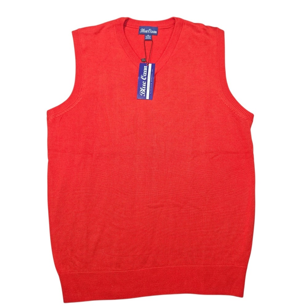 Blue Ocean V-Neck Sweater Vest Solid Red Sz M NWT Classic Preppy Knit Layering